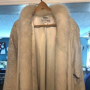 Full Length DERO Leather Coat with Fur Trim